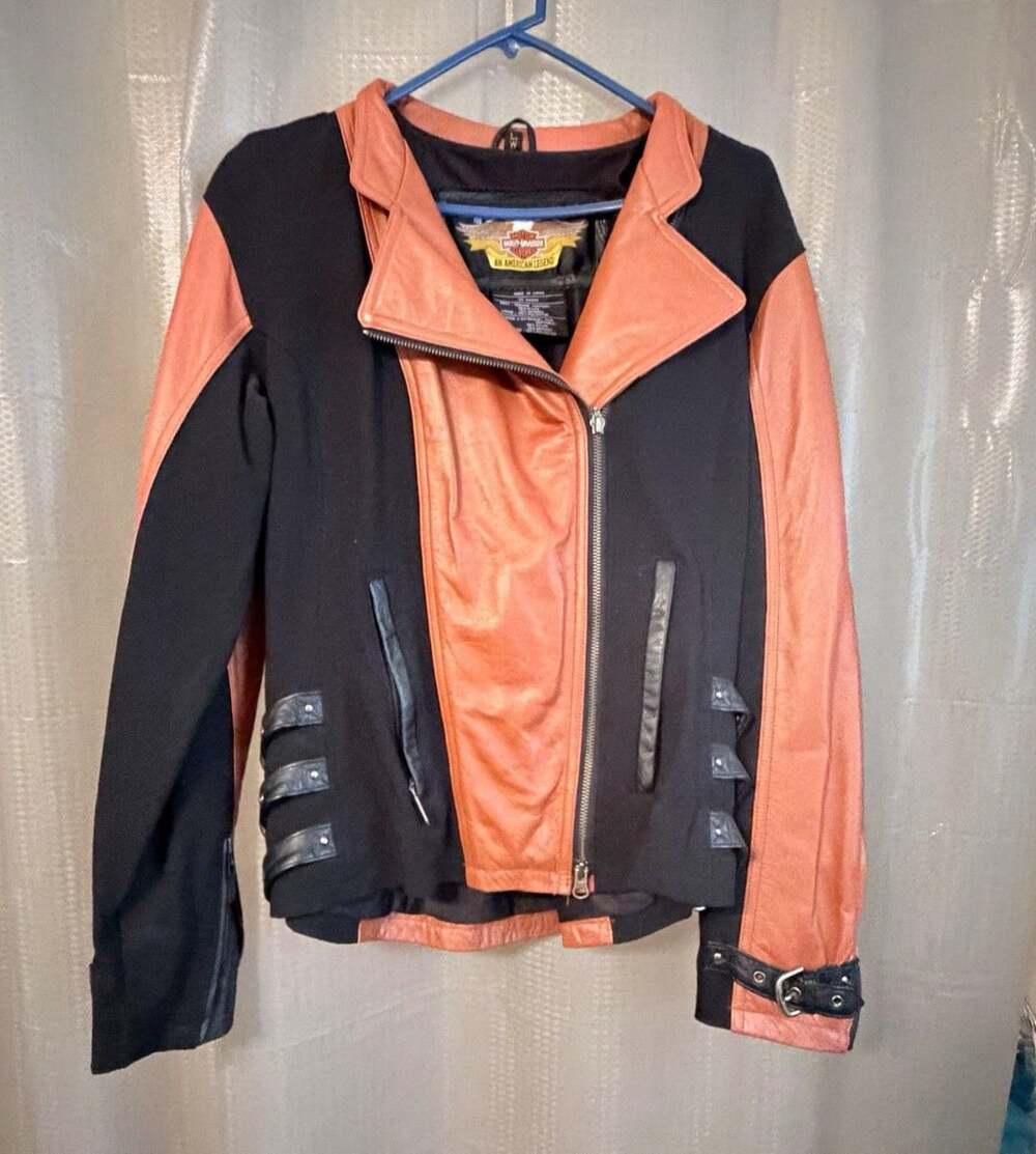 Vintage Harley-Davidson Women's Leather Jacket Black/Brown Orange Laced Sides